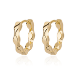 Stunning gold hammered effect huggie hoop earrings in stainless steel with 17mm diameter, perfect for modern elegance.