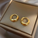Gold oval hoop earrings displayed elegantly, showcasing their high-quality stainless steel craftsmanship.
