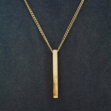 Gold personalised bar necklace with engraved date, perfect for meaningful gifts and elegant jewelry.