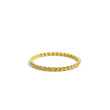 Gold twisted stacking ring showcasing a luxurious, artisan-made design; tarnish-free and lightweight.