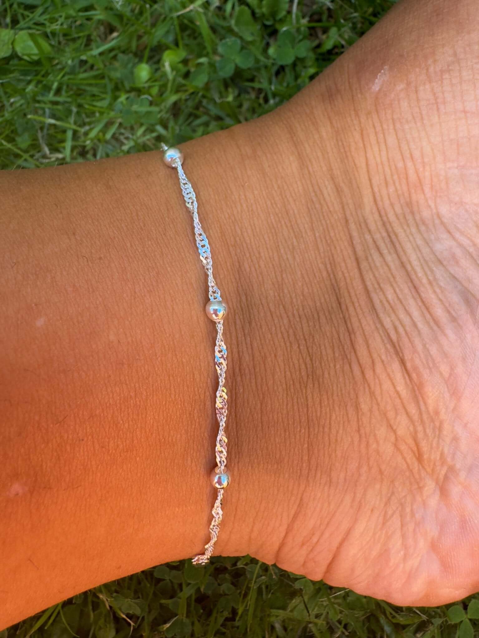 Sterling Silver Twisted Satellite Anklet - Jewellery Hut
