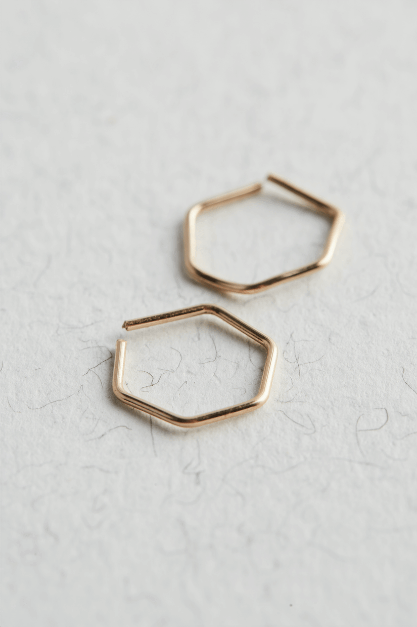 thumbnail image 2 of Women's 14K Real Gold Geometric Hexagon Hoop Earrings - NORM JEWELS 2 of 10