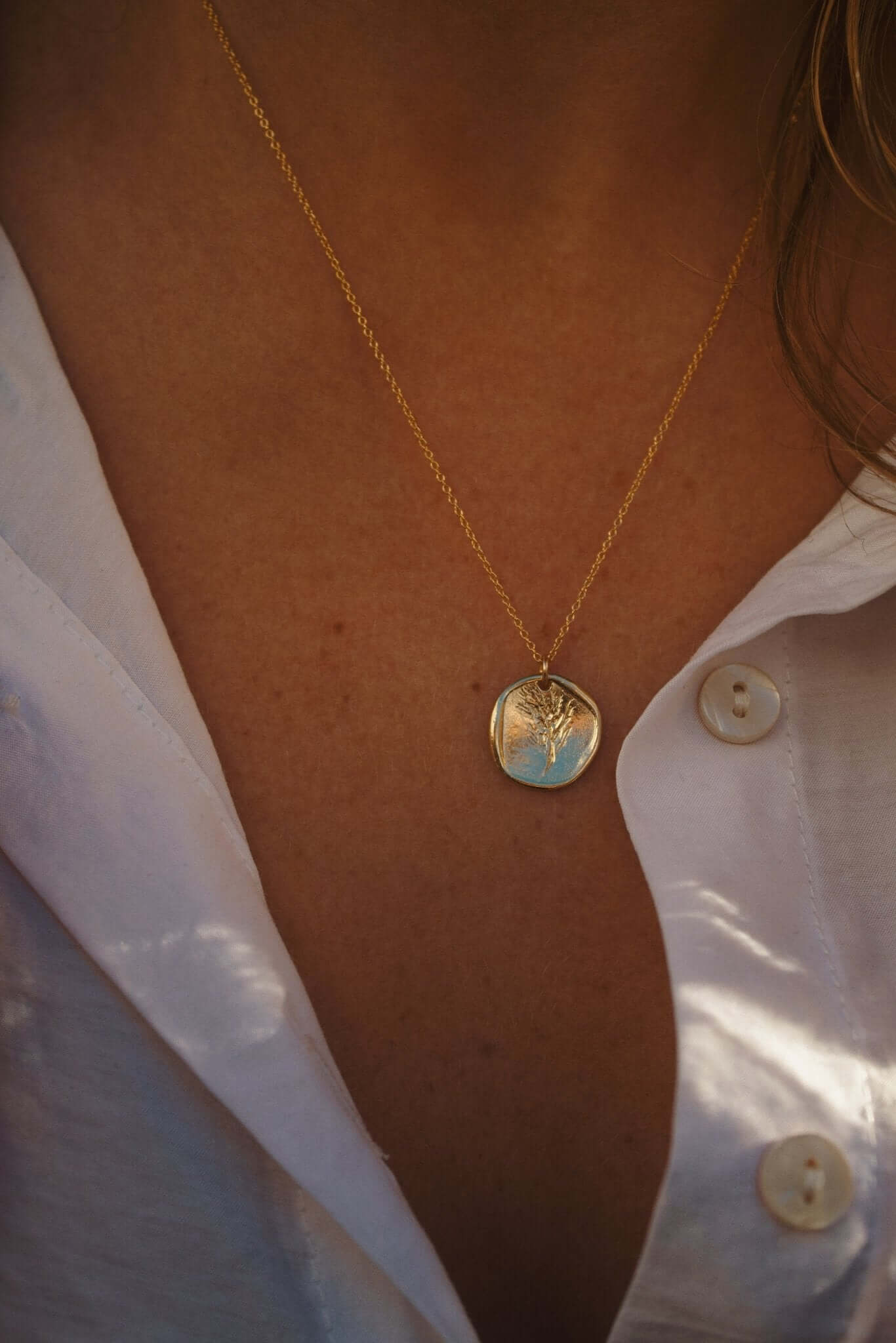 14K Gold Wax Seal Necklace - Main Image