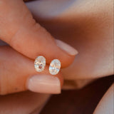 9K yellow Gold Oval Cubic Zirconia Stud Earrings - Jewellery Hut