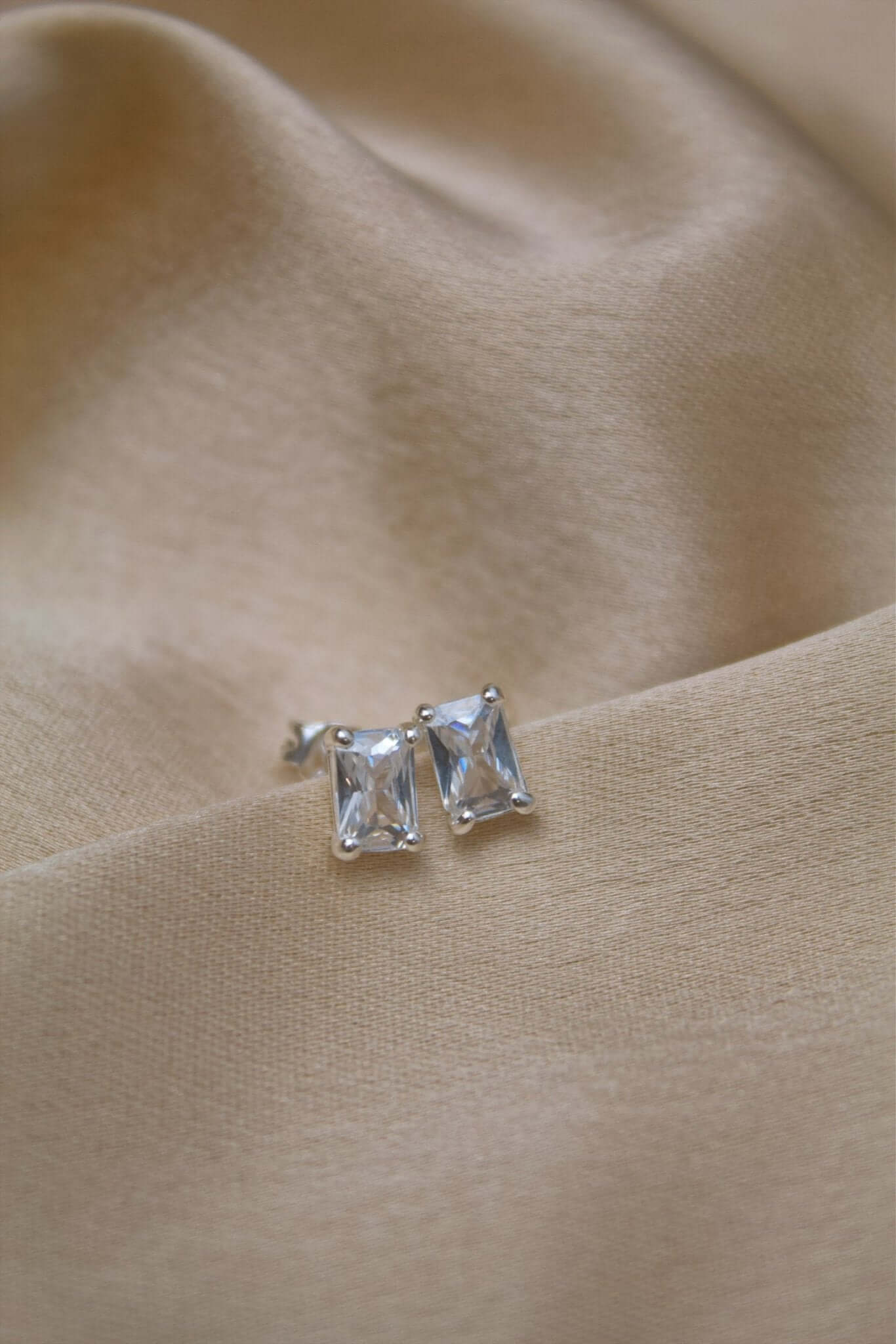 Sterling Silver Rectangle Cubic Stud Earrings - Jewellery Hut