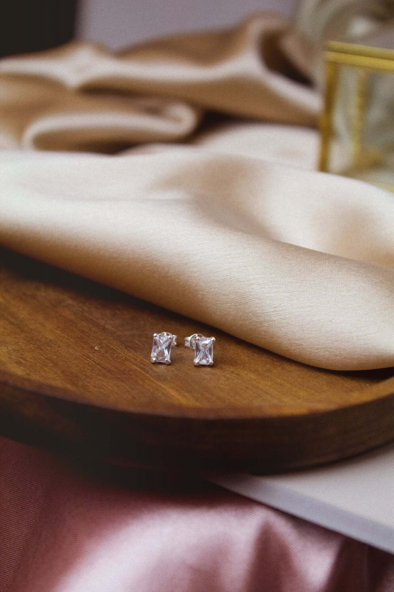 Sterling Silver Rectangle Cubic Stud Earrings - Jewellery Hut