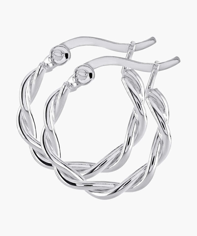 Sterling silver twisted rope hoop earrings, 20mm, showcasing elegance and sophistication for your jewelry collection.