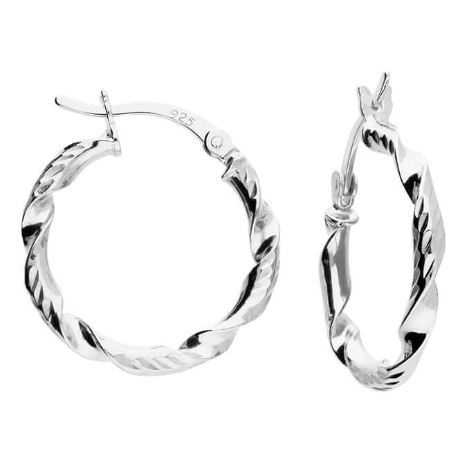 20mm Diamond-Cut Twisted Hinged Hoop Earrings in 925 sterling silver with anti-tarnish finish