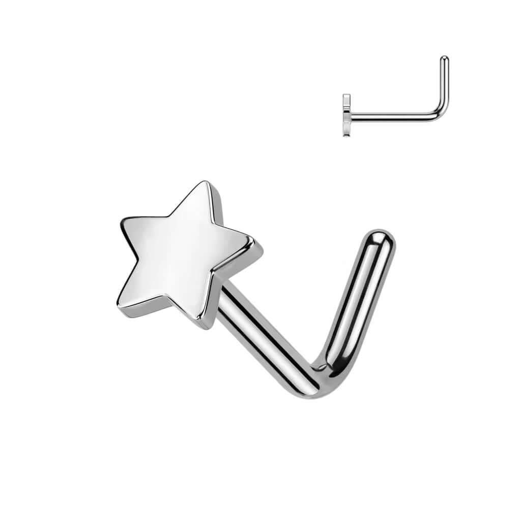 Sterling silver nose stud with star detail, crafted from 925 sterling silver for stylish and comfortable wear.