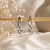 Sterling Silver Heart Drop Hoop Earrings