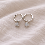 Sterling Silver Huggie Hoop Crystal Drop Earrings
