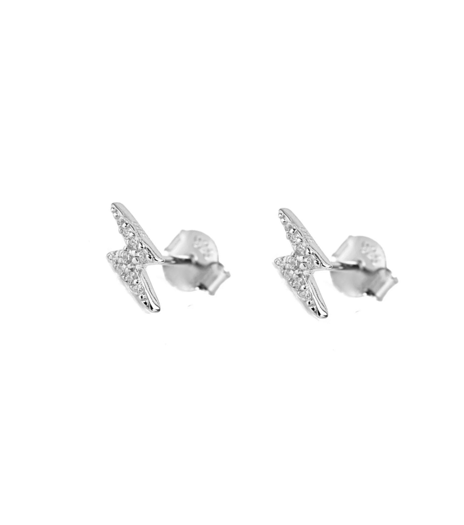 Sterling Silver Lightning Stud Earrings with cubic zirconia inlay, perfect accessory for a stylish look.