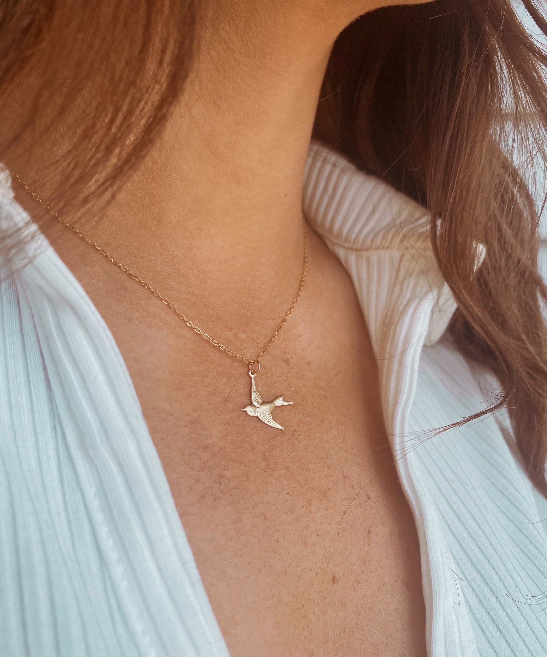 14K Gold Swallow Necklace