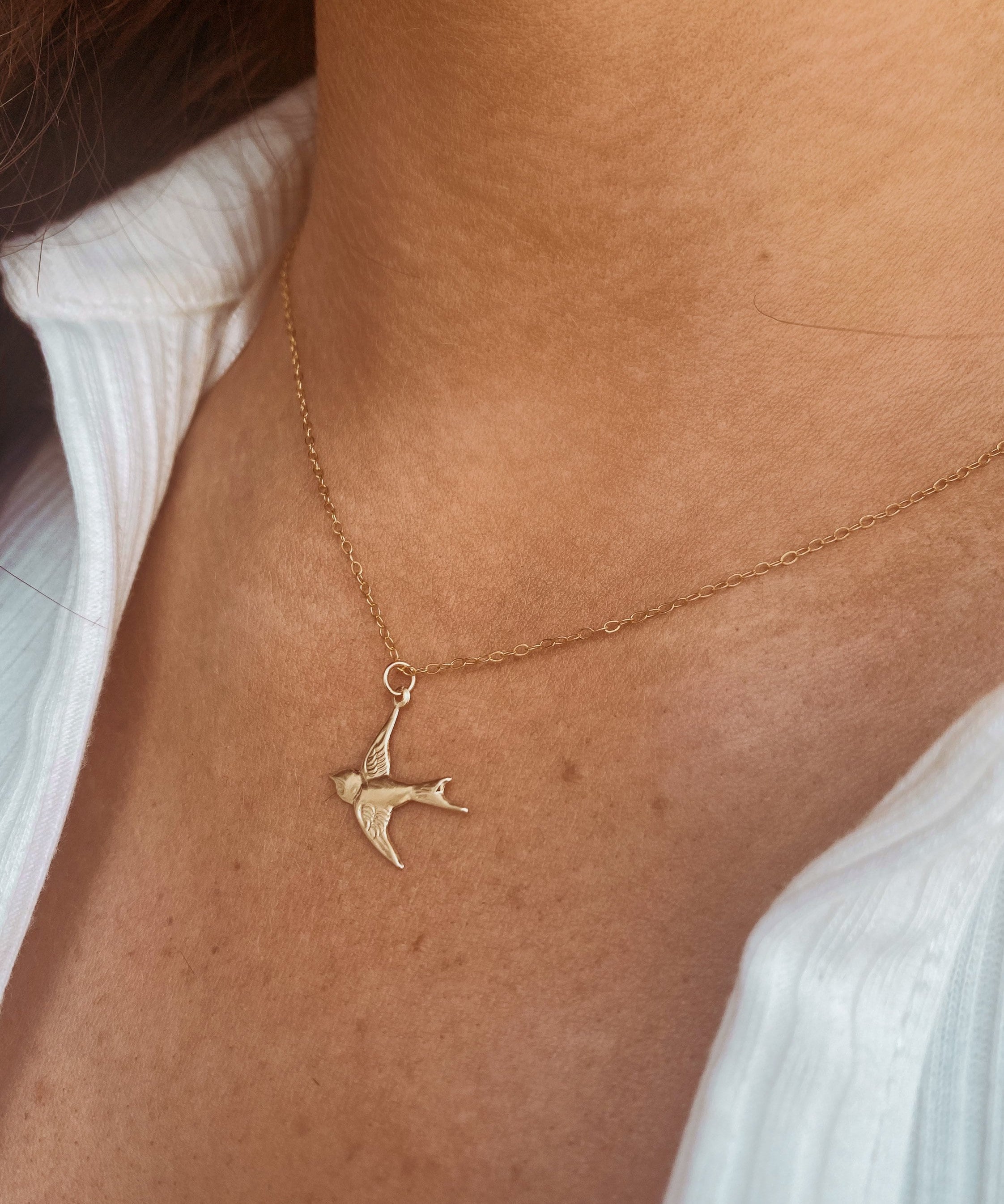 14K Gold Swallow Necklace