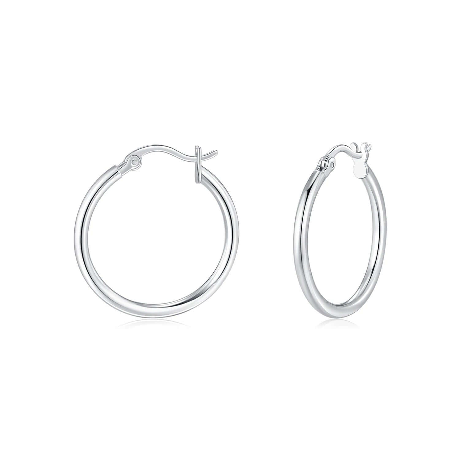 Silver hinged hoop earrings made from stainless steel, lightweight and hypoallergenic, perfect for any outfit.