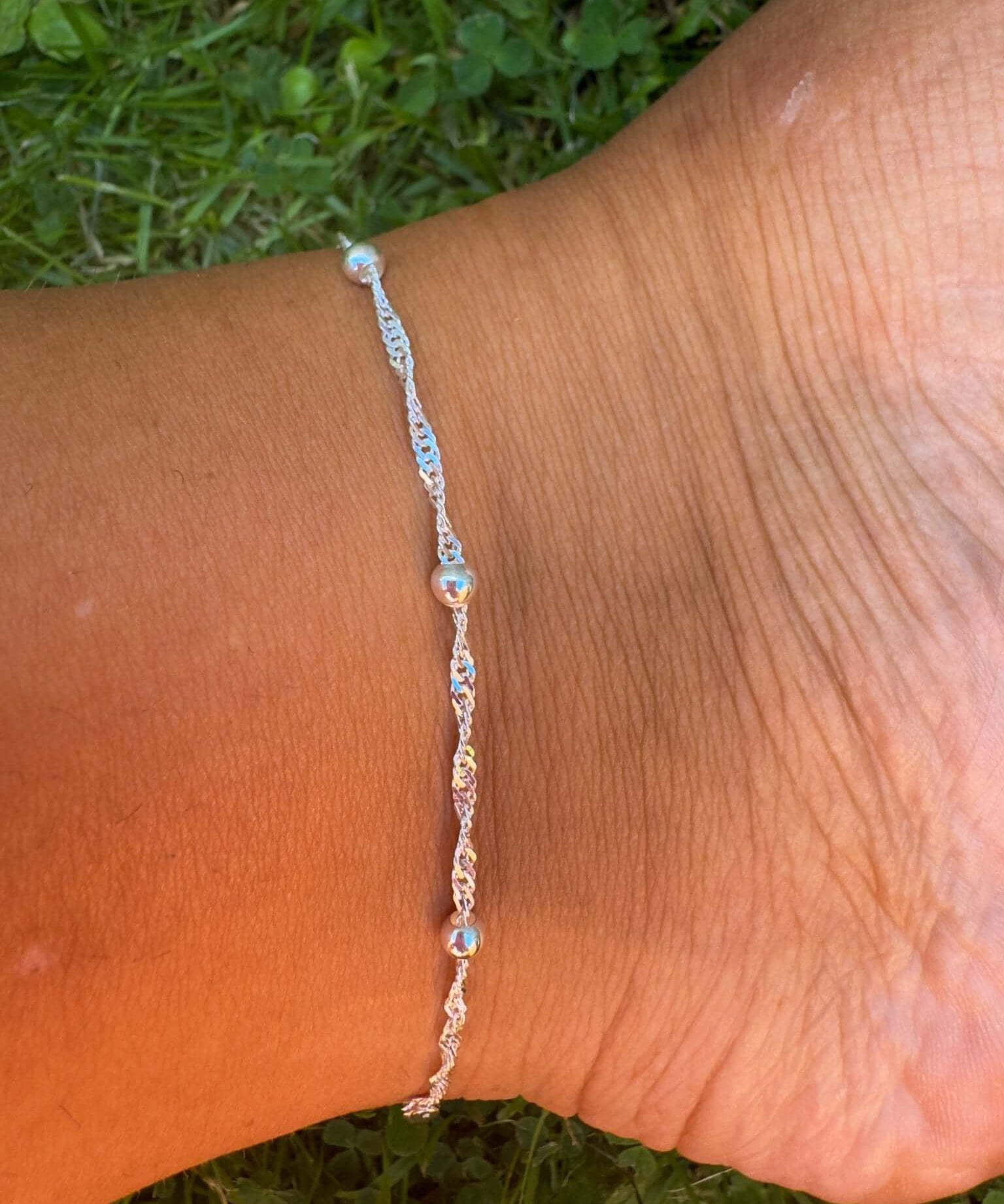 Sterling Silver Twisted Satellite Anklet - Jewellery Hut