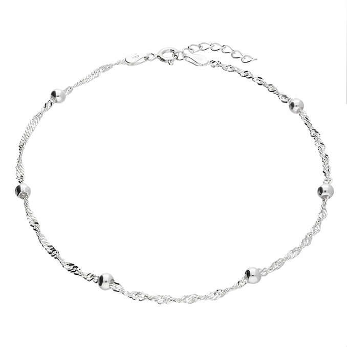 Sterling Silver Twisted Satellite Anklet - Jewellery Hut