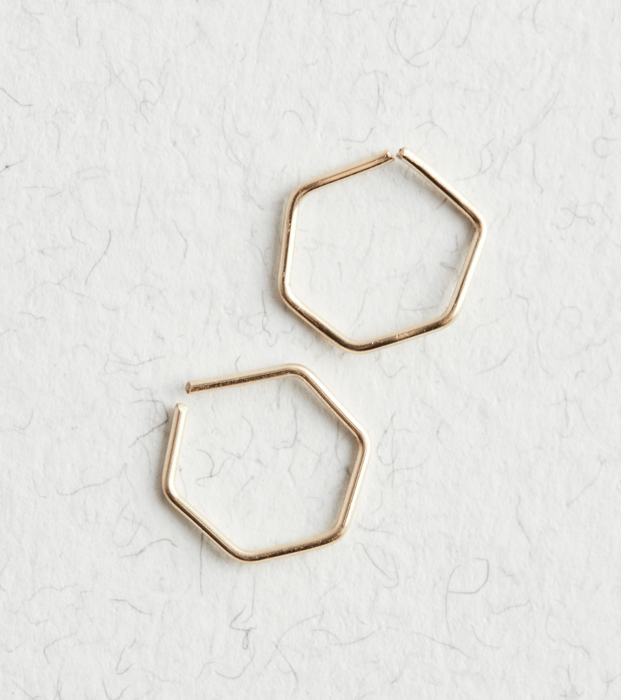 14K Gold Hexagon Hoop Earrings - Jewellery Hut