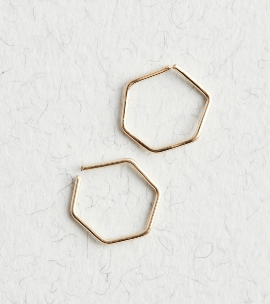 14K Gold Hexagon Hoop Earrings - Jewellery Hut