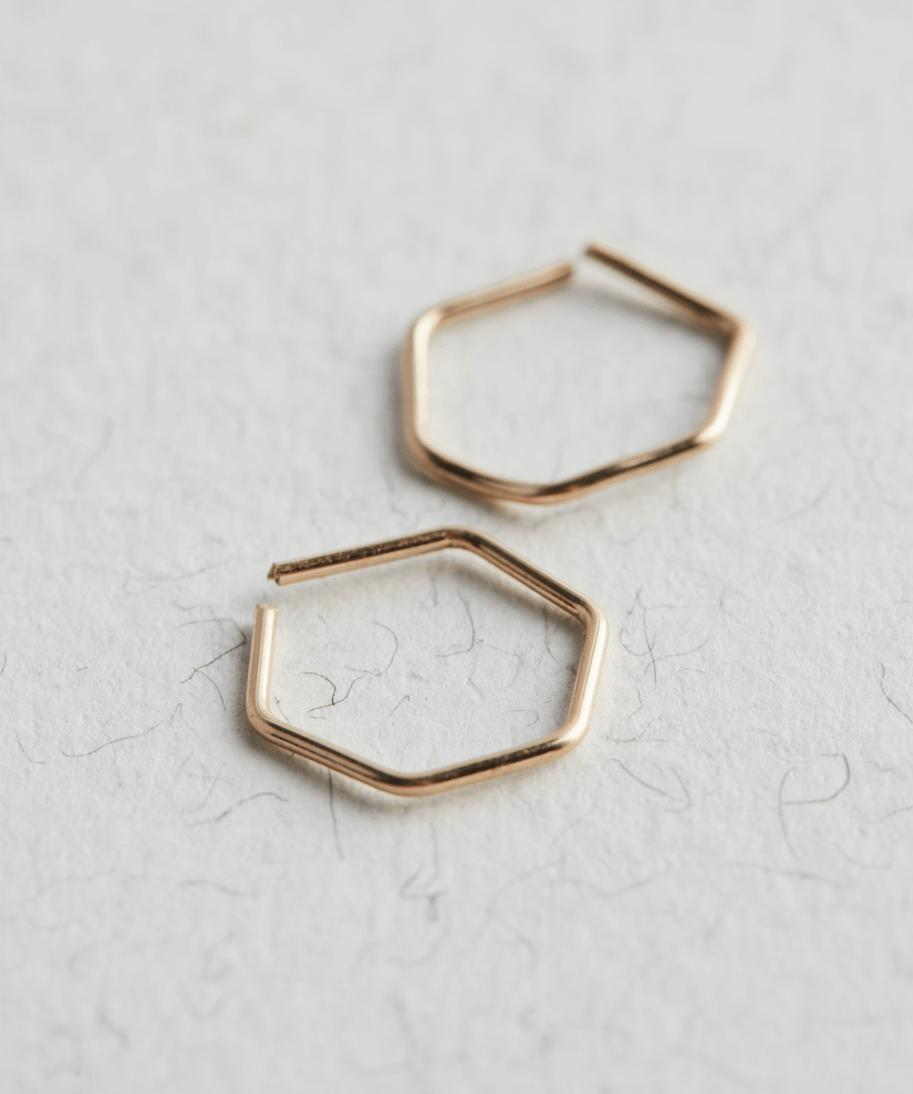 14K Gold Hexagon Hoop Earrings - Jewellery Hut