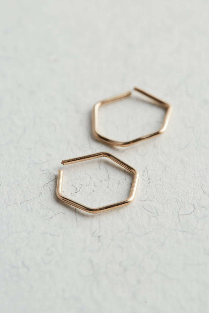 14K Gold Hexagon Hoop Earrings - Jewellery Hut