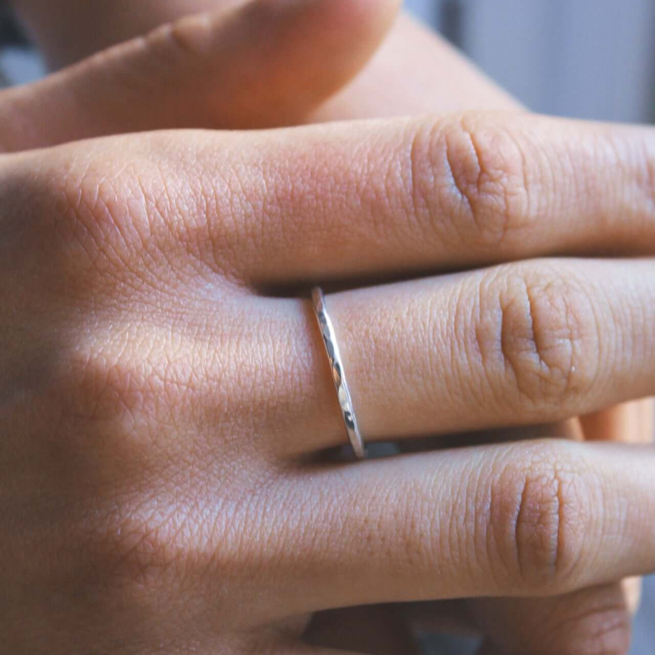 925 Sterling Silver Stacking Ring Hammered Finish - Jewellery Hut