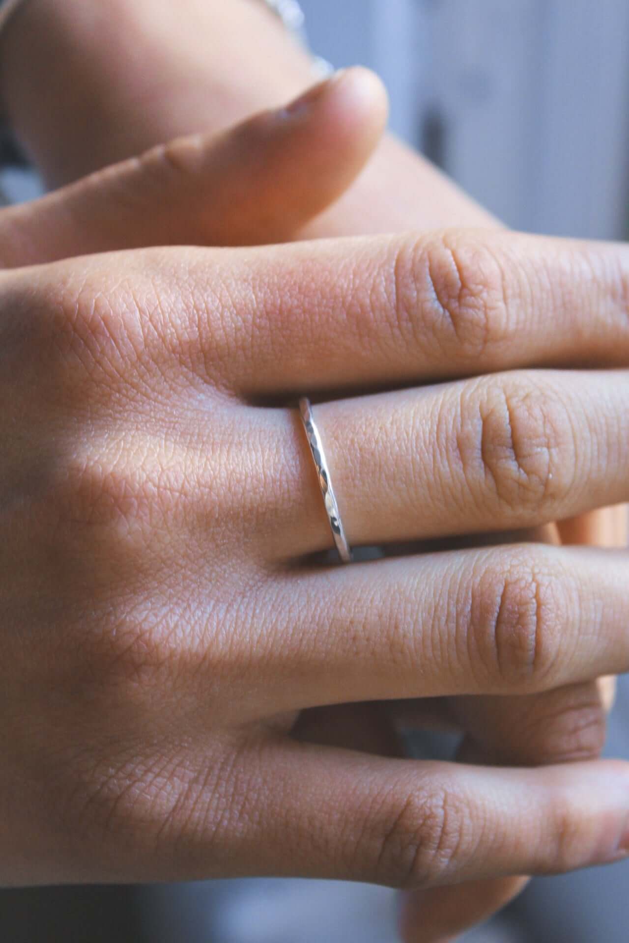 925 Sterling Silver Stacking Ring Hammered Finish - Jewellery Hut
