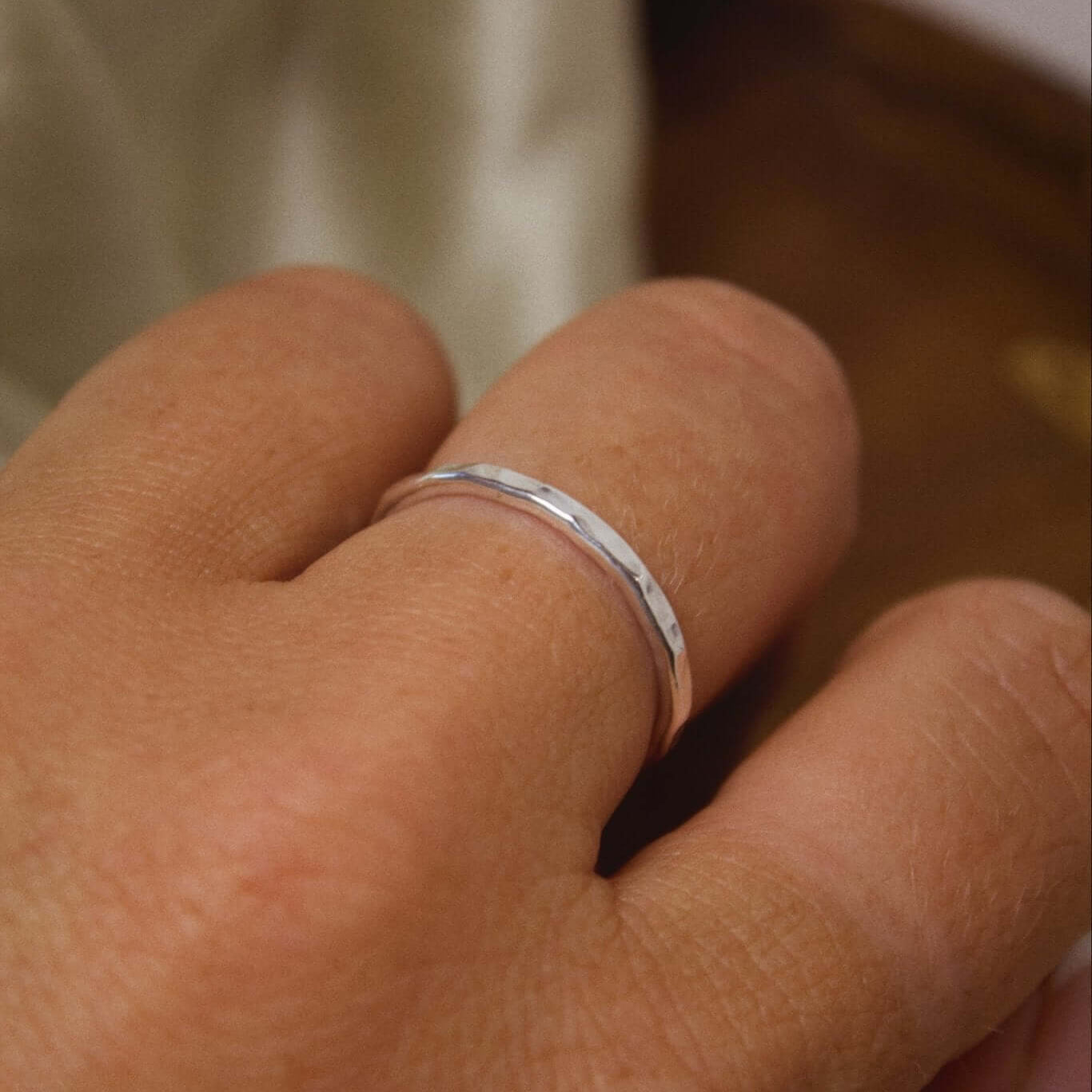 925 Sterling Silver Stacking Ring Hammered Finish - Jewellery Hut