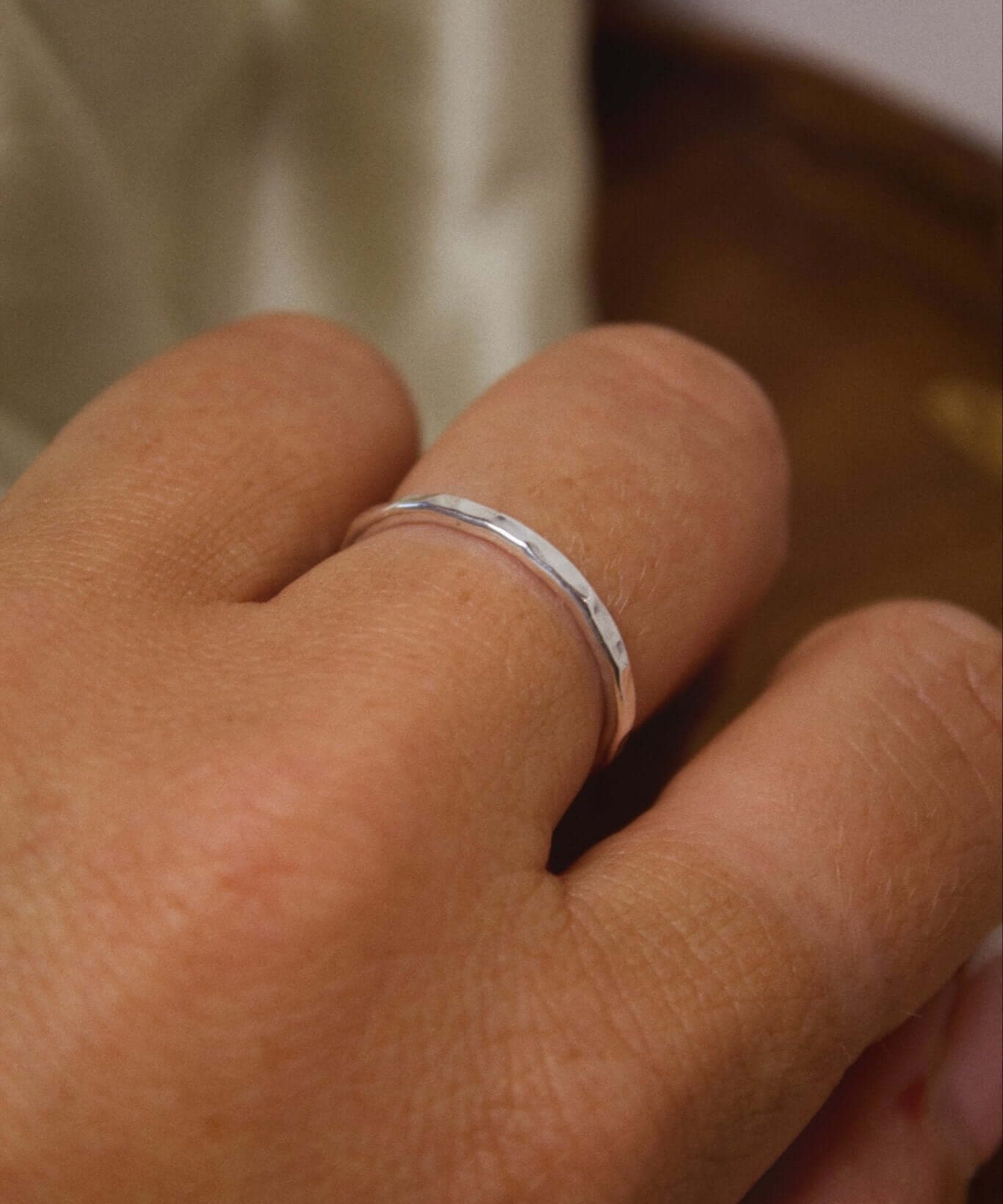 925 Sterling Silver Stacking Ring Hammered Finish - Jewellery Hut