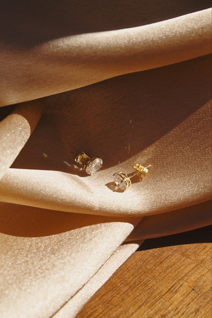 9K yellow Gold Oval Cubic Zirconia Stud Earrings - Jewellery Hut