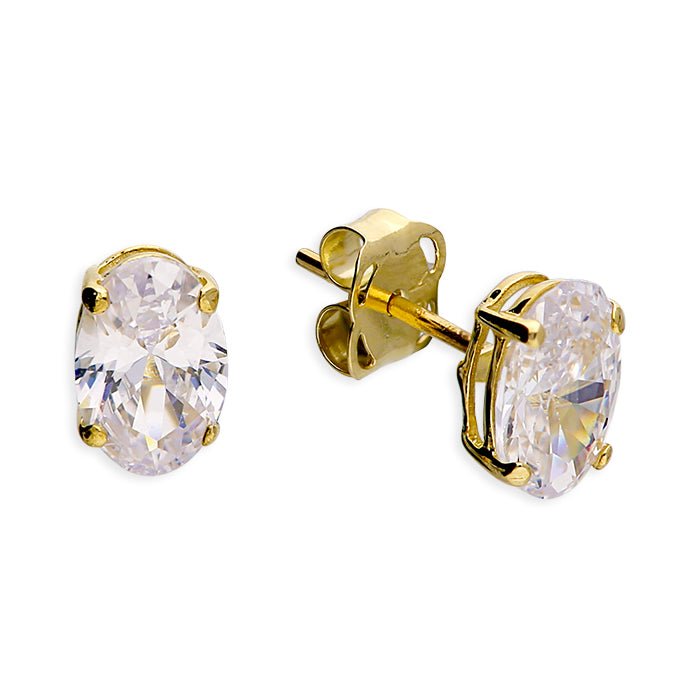 9K yellow Gold Oval Cubic Zirconia Stud Earrings - Jewellery Hut