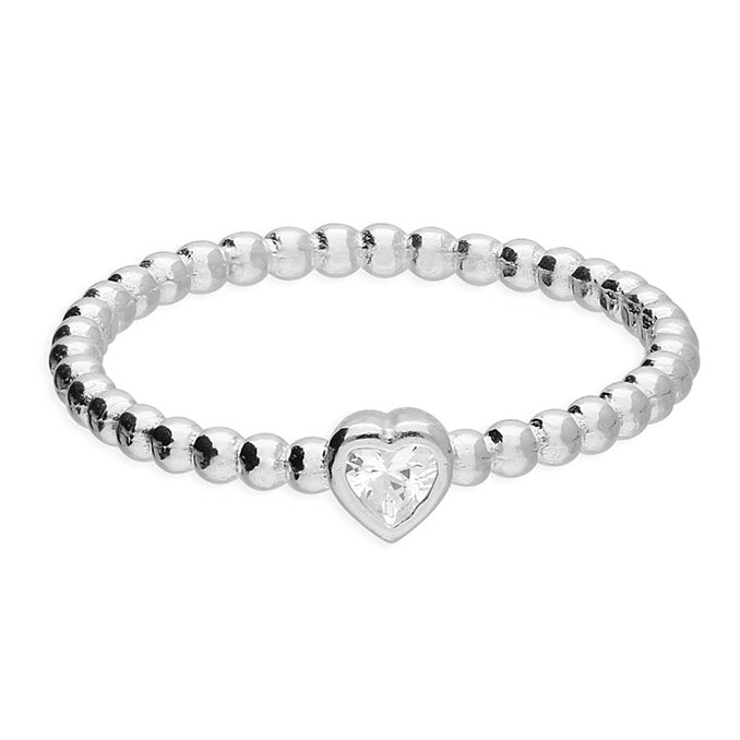 Sterling Silver Beaded Cubic Heart Ring - Jewellery Hut