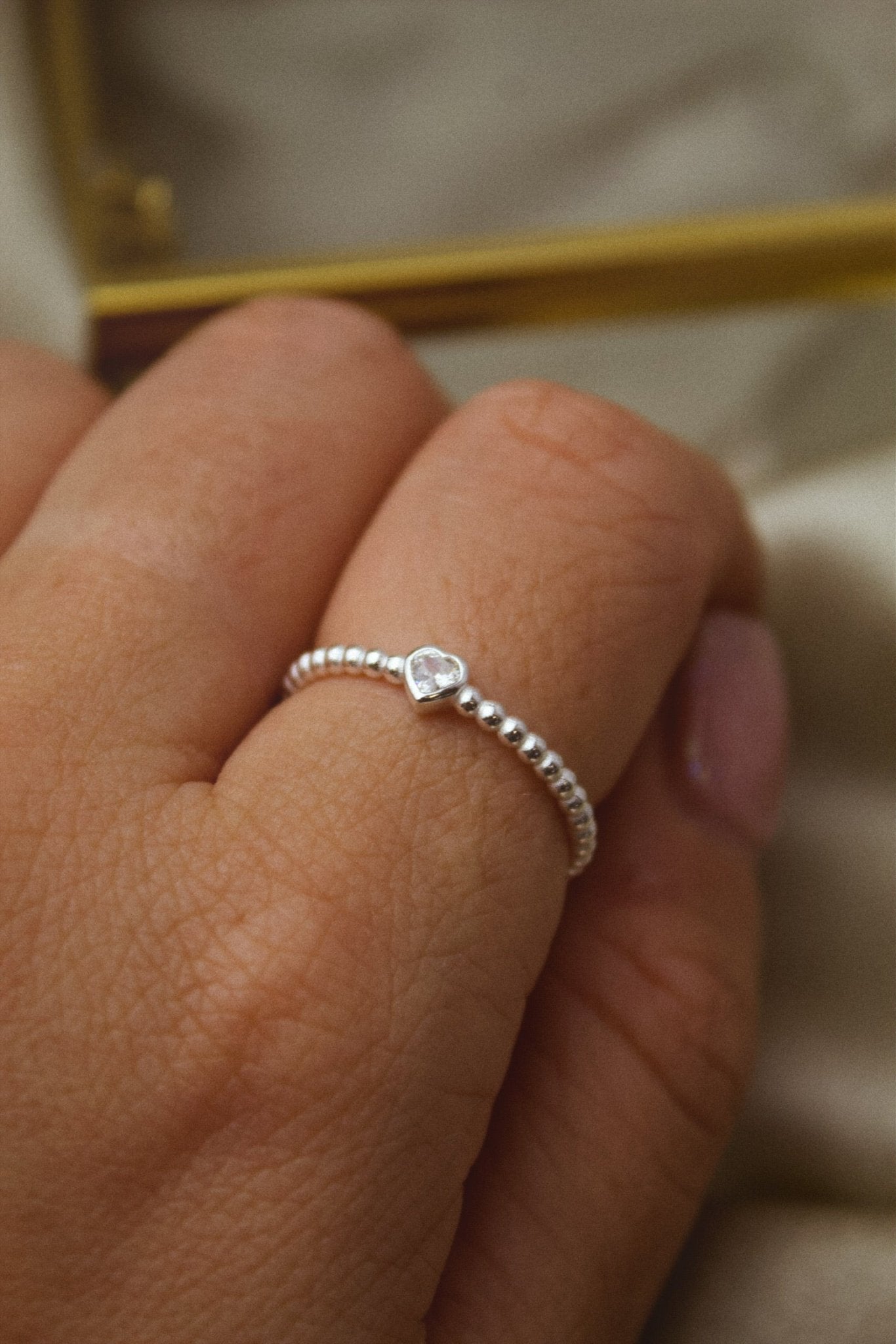 Sterling Silver Beaded Cubic Heart Ring - Jewellery Hut