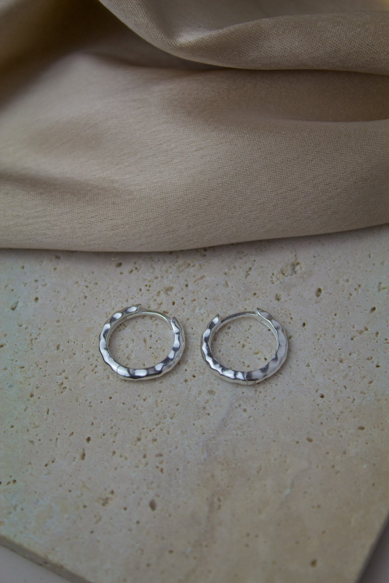 Sterling Silver Chunky Hammered Huggie Hoops - Jewellery Hut