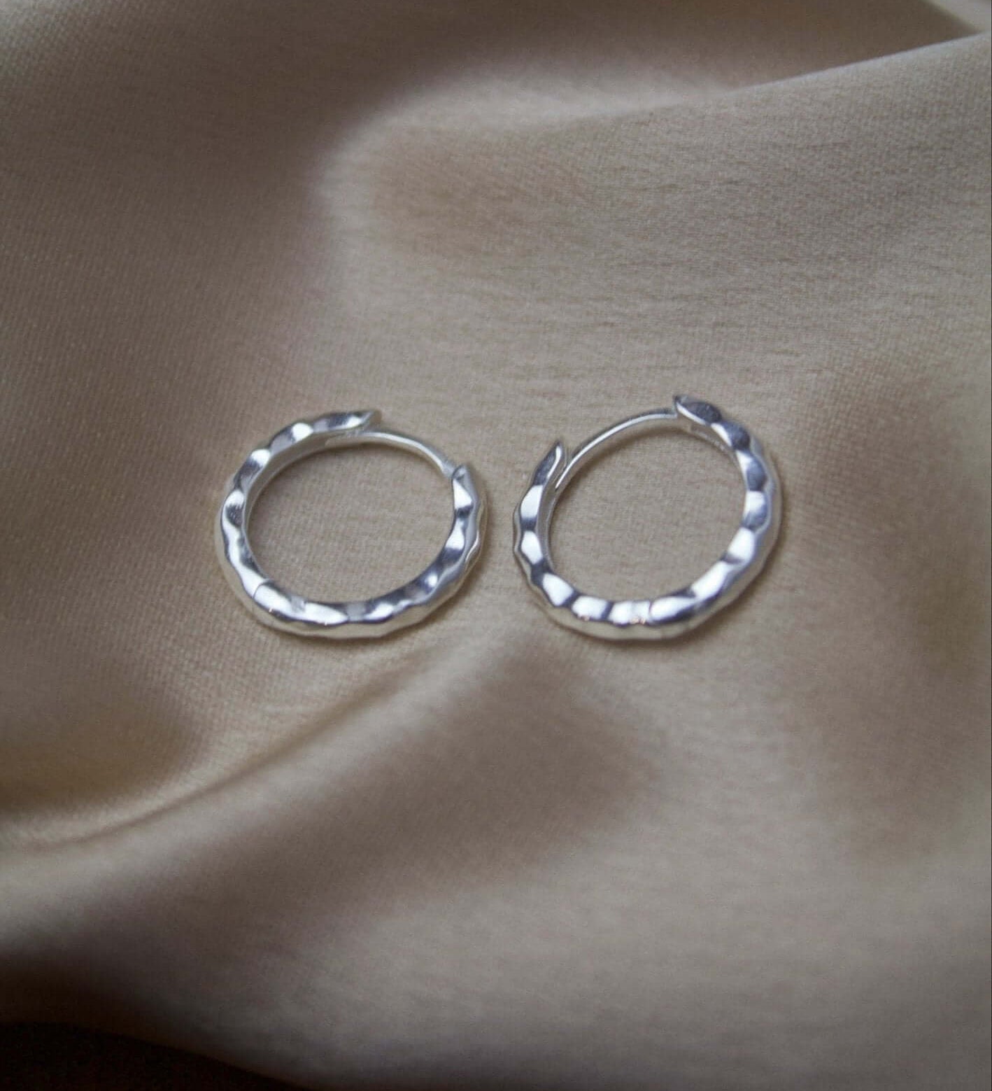 Sterling Silver Chunky Hammered Huggie Hoops - Jewellery Hut