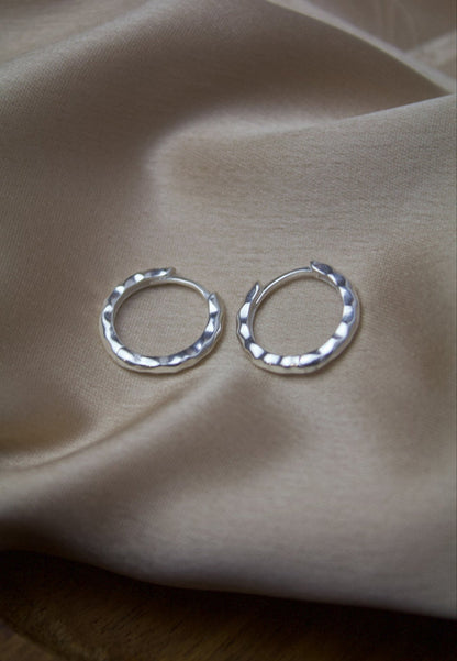 Sterling Silver Chunky Hammered Huggie Hoops - Jewellery Hut
