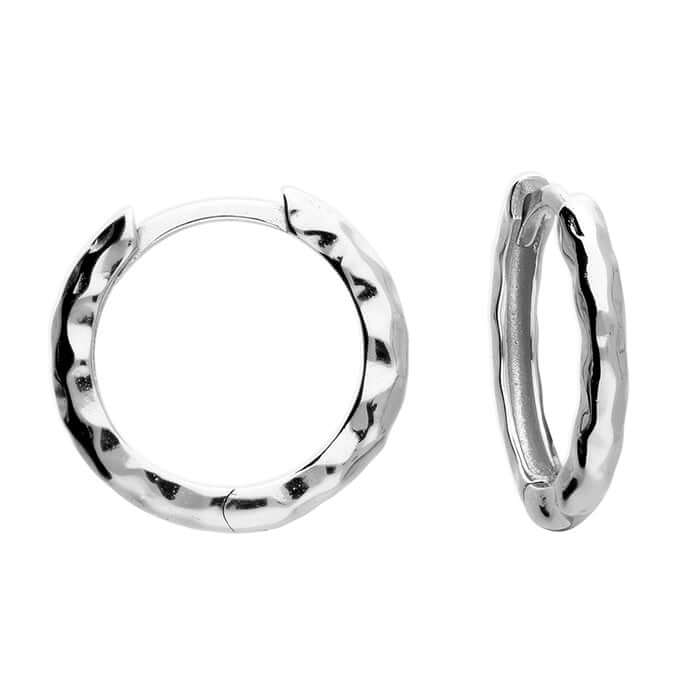 Sterling Silver Chunky Hammered Huggie Hoops - Jewellery Hut