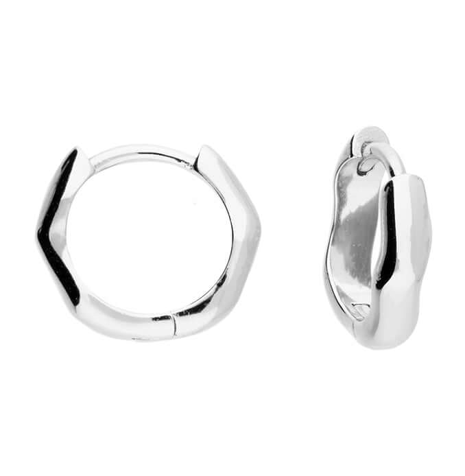 Sterling Silver Chunky Hexagonal Huggie Hoops - Jewellery Hut