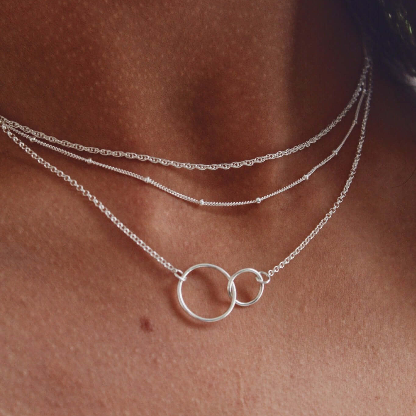 Sterling Silver Interlocking Rings Necklace - Jewellery Hut