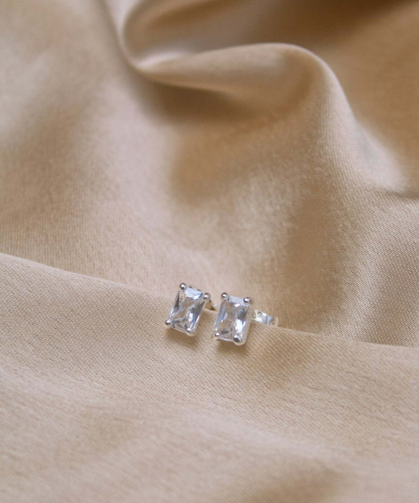 Sterling Silver Rectangle Cubic Stud Earrings - Jewellery Hut