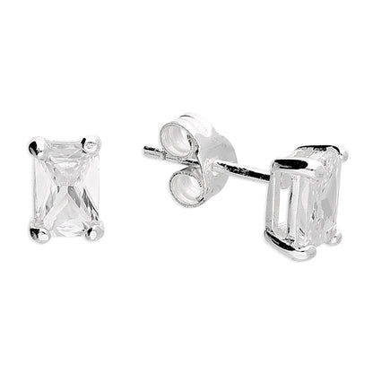 Sterling Silver Rectangle Cubic Stud Earrings - Jewellery Hut