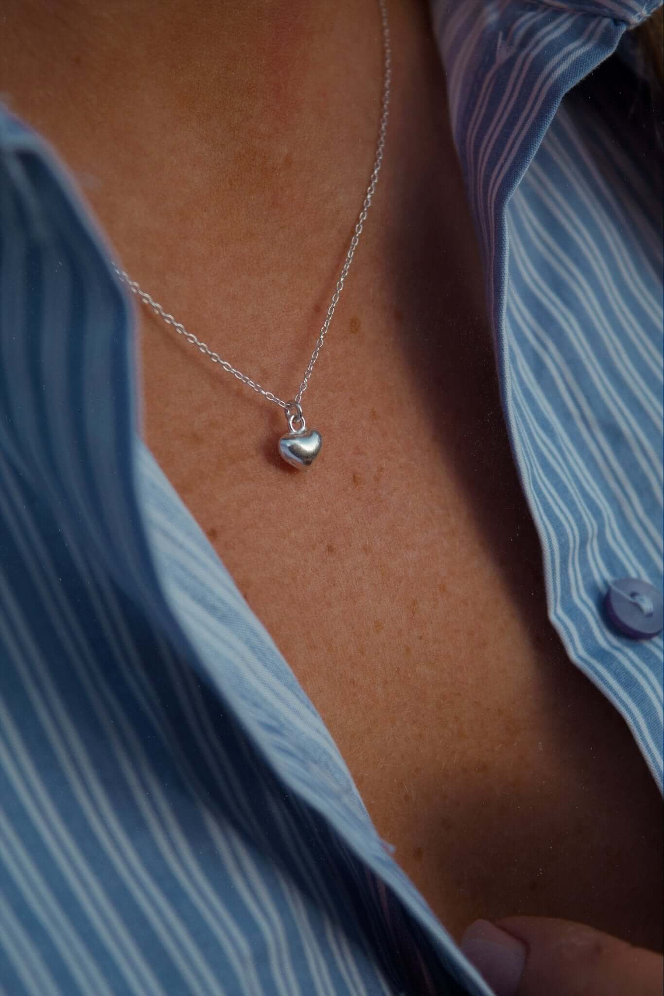 Sterling Silver Solid Heart Necklace - Jewellery Hut